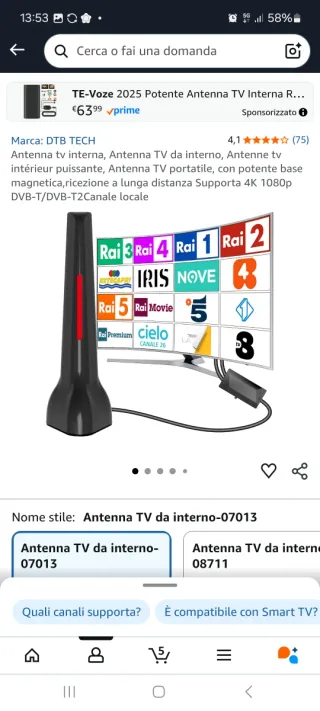 Antenna TV Interna DTB TECH Potente