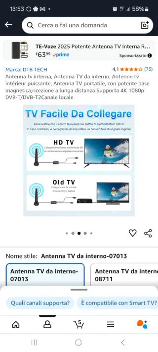 Antenna TV Interna DTB TECH Potente