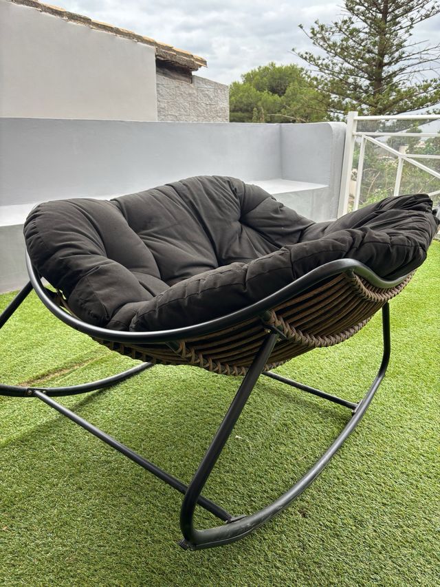 Sillón Mecedora Exterior Negro y Marrón