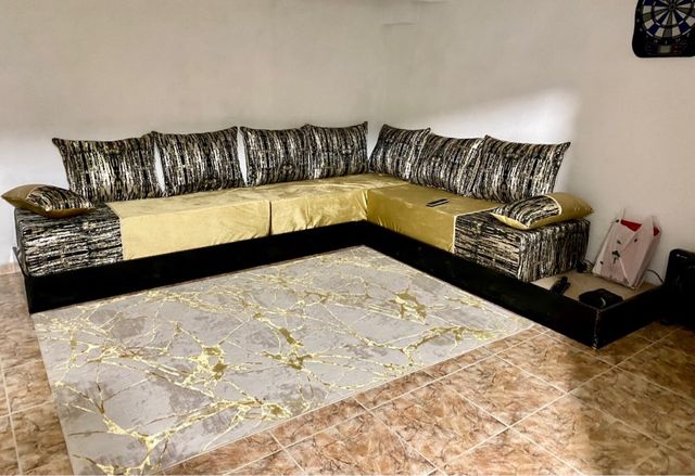 Sofá Modular Estilo Marroquí Negro y Dorado