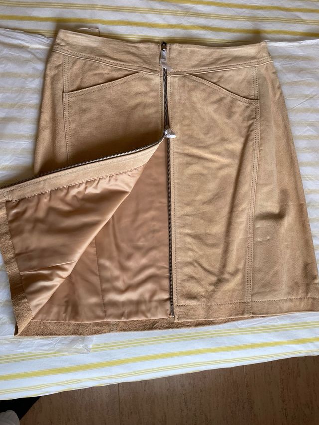 Falda Mango Piel Beige