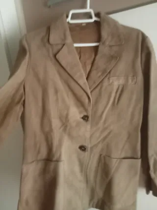 Americana mujer de cuero genuíno  beige/marrón