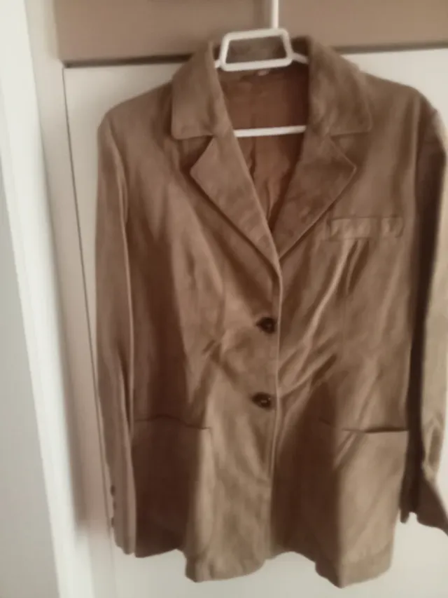 Americana mujer de cuero genuíno  beige/marrón