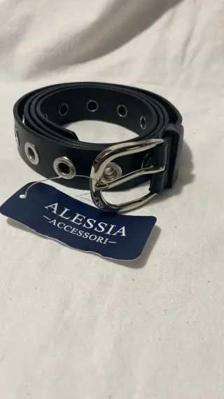 Cintura donna Alessia nera con borchie argento