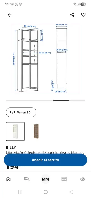 Vitrina Billy/Oxberg IKEA Blanca