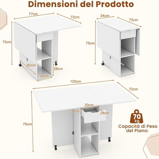 Tavolo da Pranzo Pieghevole Salvaspazio con Ruote,