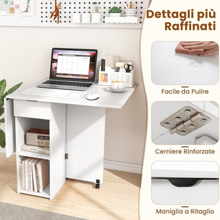 Tavolo da Pranzo Pieghevole Salvaspazio con Ruote,