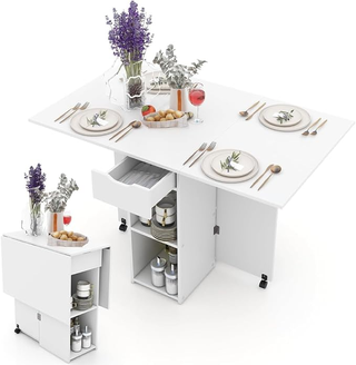 Tavolo da Pranzo Pieghevole Salvaspazio con Ruote,