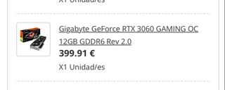 Gigabyte RTX 3060 Tarjeta Gráfica