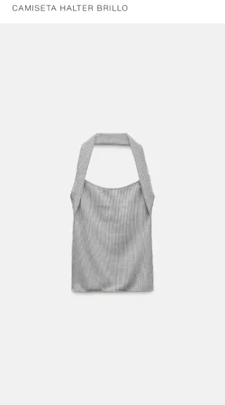 Top Zara Halter Brillo Plateado Talla Única