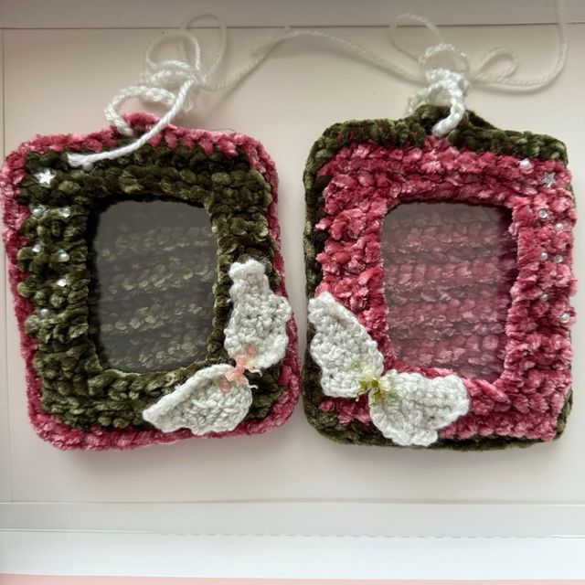 Photocard holder uncinetto velluto verde