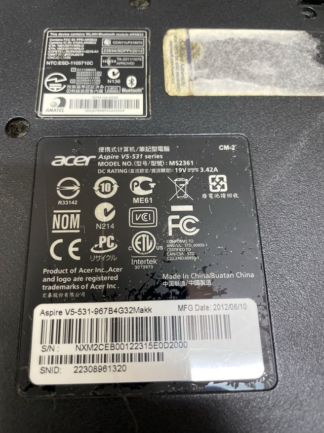 Acer Aspire V5-531 Ordenador Portátil Negro