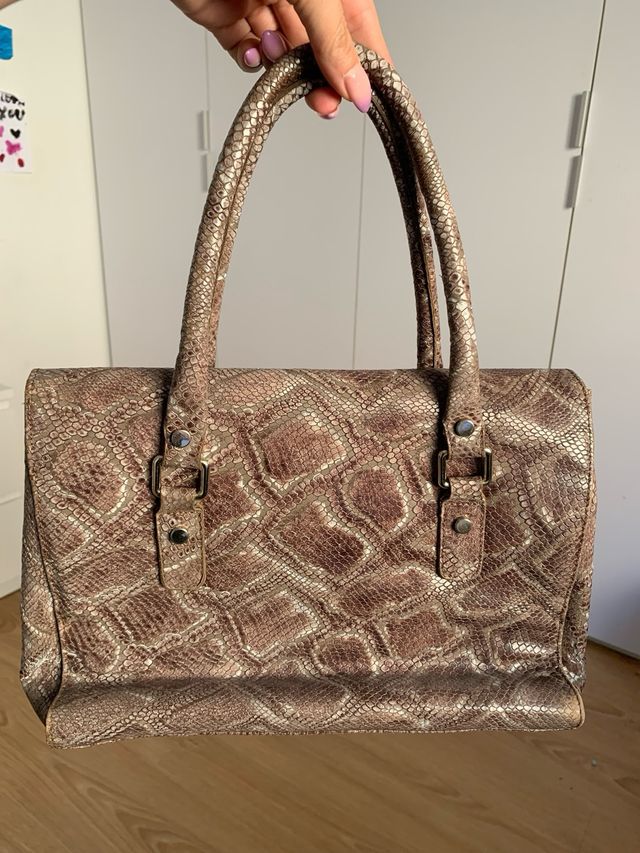 Bolso Piel Serpiente Marrón y Dorado