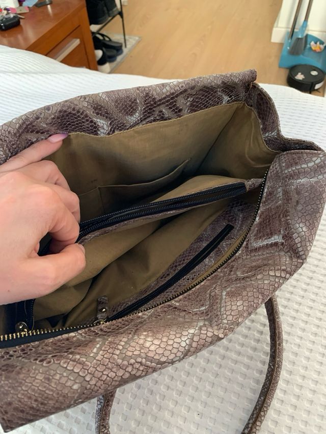 Bolso Piel Serpiente Marrón y Dorado