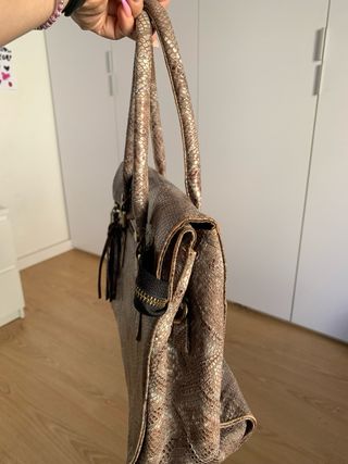 Bolso Piel Serpiente Marrón y Dorado