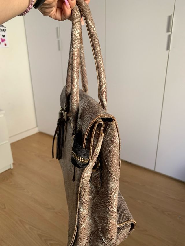 Bolso Piel Serpiente Marrón y Dorado