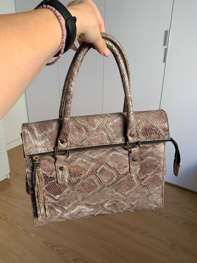 Bolso Piel Serpiente Marrón y Dorado