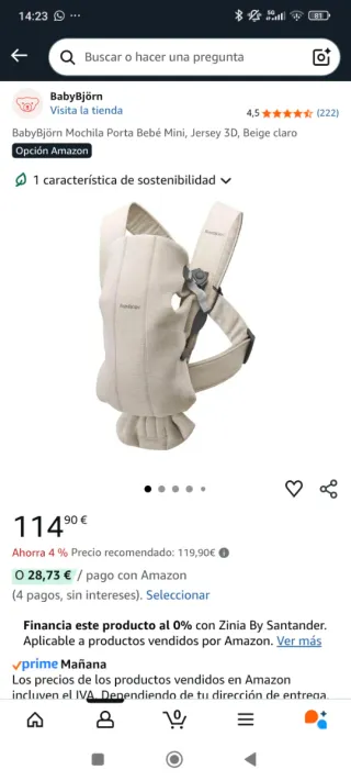 Mochila Porta Bebé BabyBjörn Mini Jersey Gris