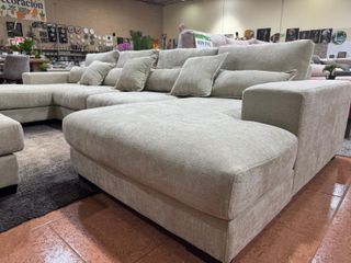 Sofá Modular Beige/Gris con Puff 365cm