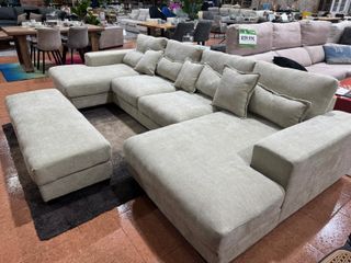 Sofá Modular Beige/Gris con Puff 365cm