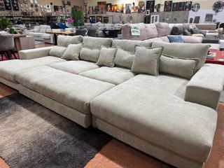 Sofá Modular Beige/Gris con Puff 365cm