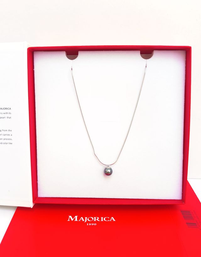 Collar con Colgante Perla 10mm Gris Nuada