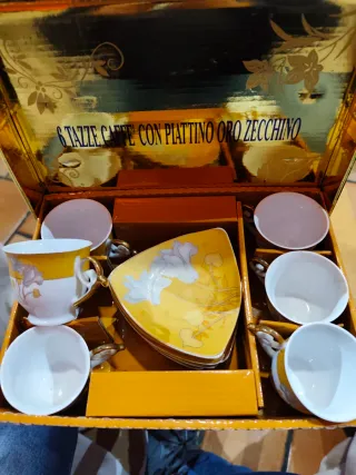 Set 6 Tazze Caffè Con Piattino Oro Zecchino