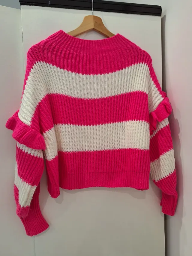Jersey rayas y volantes fucsia y blanco