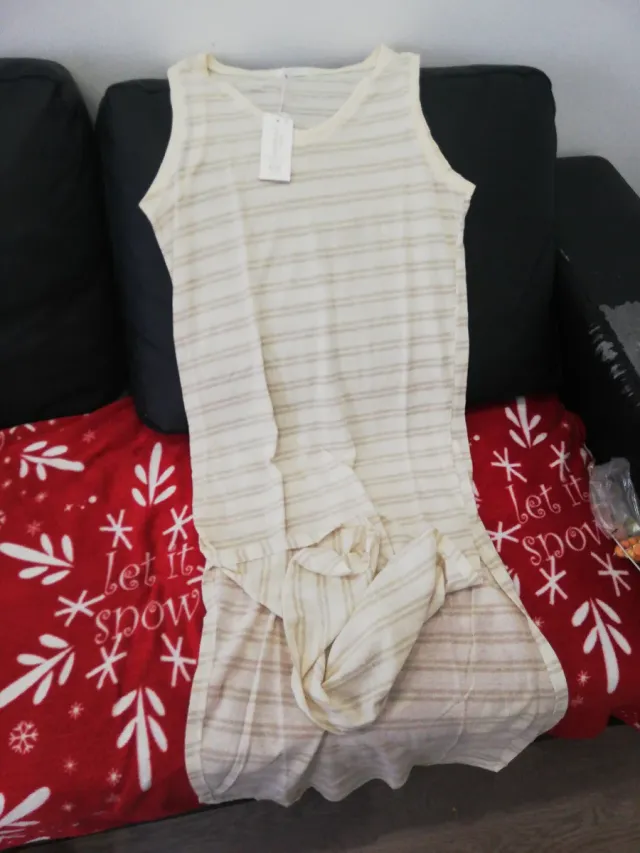 Vestido largo de rayas beige y marrón