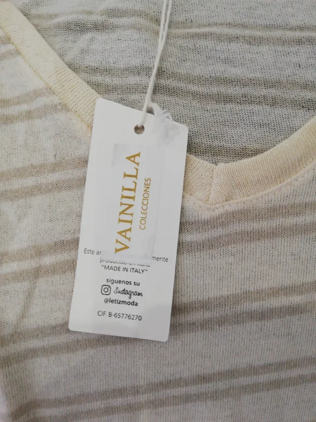 Vestido largo de rayas beige y marrón