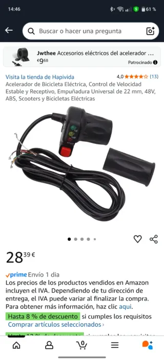 Acelerador Bicicleta Eléctrica