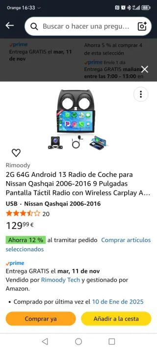 Radio Coche Android 13 Nissan Qashqai