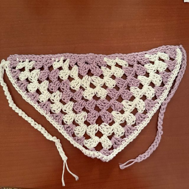 Bandana uncinetto cotone viola e bianca