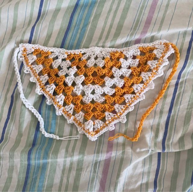 Bandana uncinetto cotone bianca e gialla