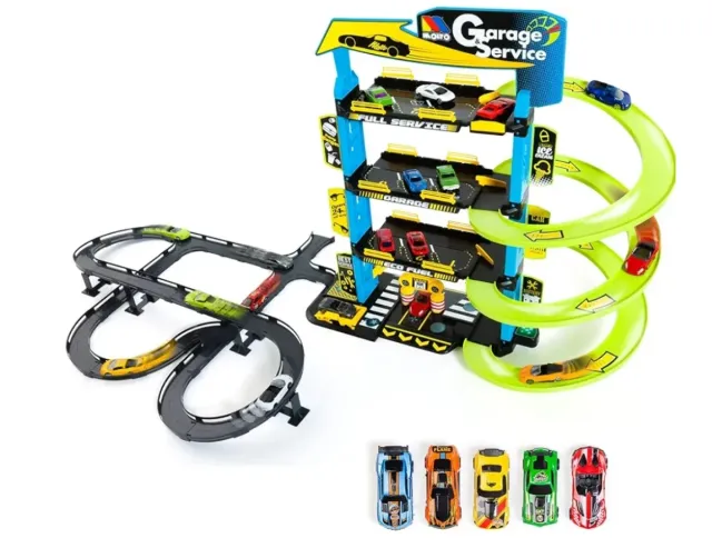 Juguete, pista parking 4 pisos coches, garaje.