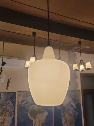 Lampada sospensione vetro opalino anni'50