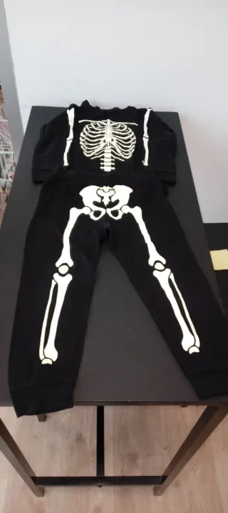 Vestito scheletro Halloween 104 cm in cotone