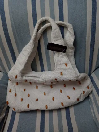 Borsa in spugna di cotone bianca con perline