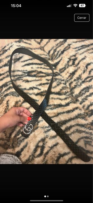 Cinturón Gucci Negro Hebilla Plateada