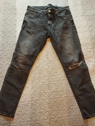 Pantalón Zara Hombre Talla L Gris Desgastado