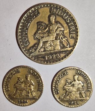Francia, 2 Fr.+2 monete da 50 Cent.1923 in bronzo.