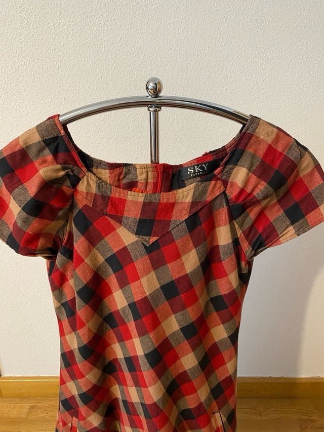 Vestido SKY cuadros rojo y marrón