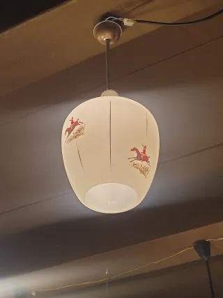 Lampada sospensione anni'50 vetro opalino decorato