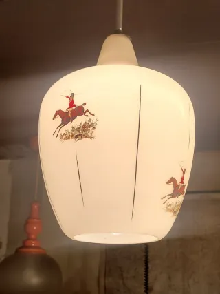 Lampada sospensione anni'50 vetro opalino decorato