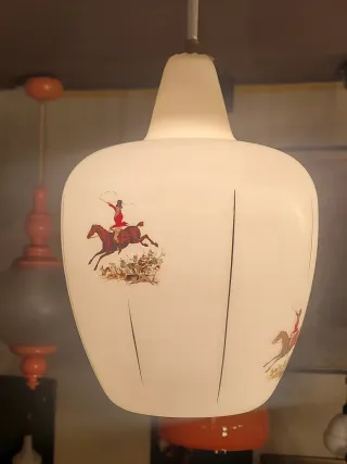 Lampada sospensione anni'50 vetro opalino decorato