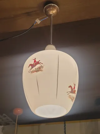 Lampada sospensione anni'50 vetro opalino decorato