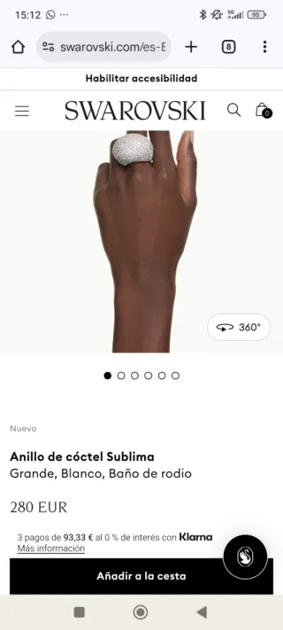 Anillo Swarovski Sublima Grande Baño Rodio