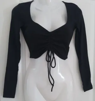 Top acanalado negro manga larga Zara T.S