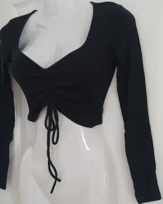 Top acanalado negro manga larga Zara T.S