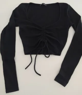 Top acanalado negro manga larga Zara T.S